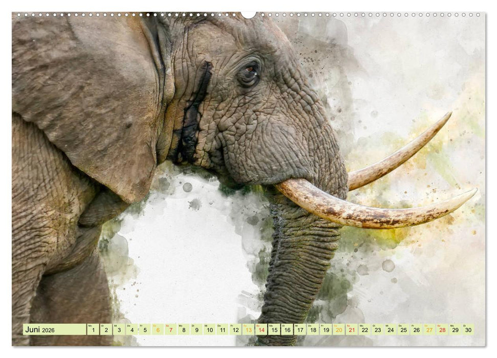Elefanten - künstlerische Impressionen der größten noch lebenden Landtiere (CALVENDO Wandkalender 2026)