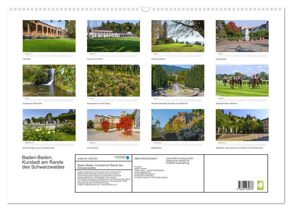Baden-Baden, Kurstadt am Rande des Schwarzwaldes (CALVENDO Wandkalender 2026)