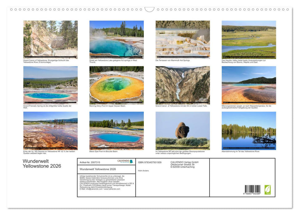 Wunderwelt Yellowstone 2026 (CALVENDO Wandkalender 2026)