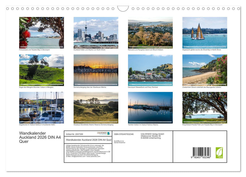 Wandkalender Auckland 2026 DIN A4 Quer (CALVENDO Wandkalender 2026)