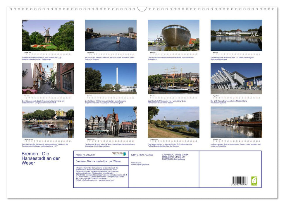 Bremen - Die Hansestadt an der Weser (CALVENDO Wandkalender 2026)