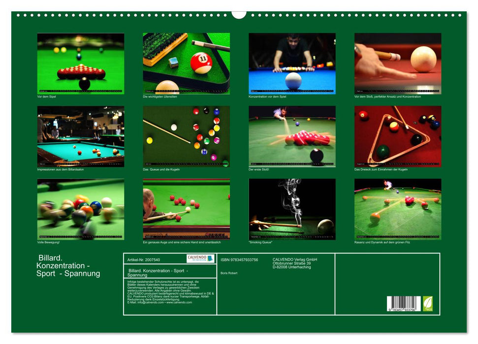 Billard. Konzentration - Sport - Spannung (CALVENDO Wandkalender 2026)