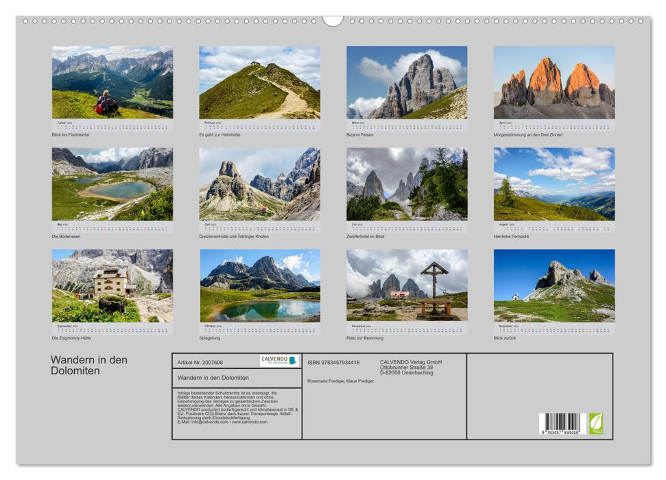 Wandern in den Dolomiten (CALVENDO Wandkalender 2026)