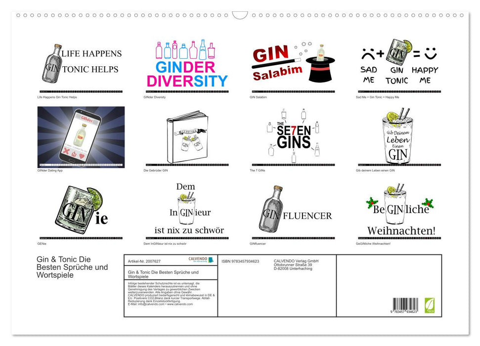 Gin & Tonic Die Besten Sprüche und Wortspiele (CALVENDO Wandkalender 2026)