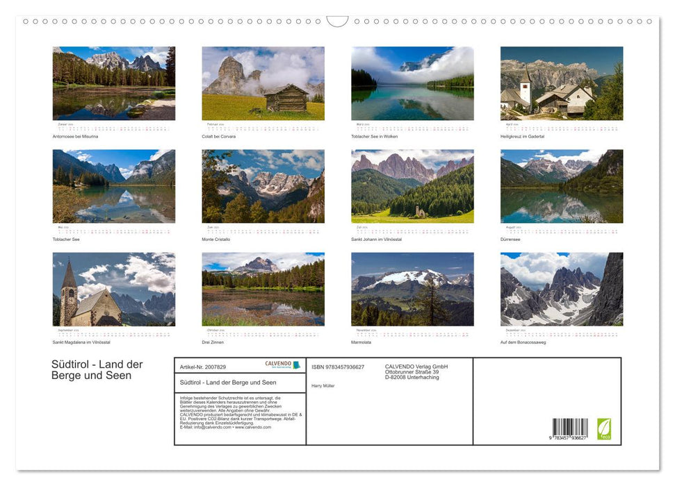 Südtirol - Land der Berge und Seen (CALVENDO Wandkalender 2026)