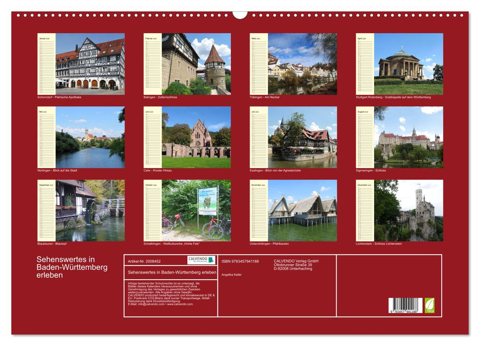 Sehenswertes in Baden-Württemberg erleben (CALVENDO Wandkalender 2026)