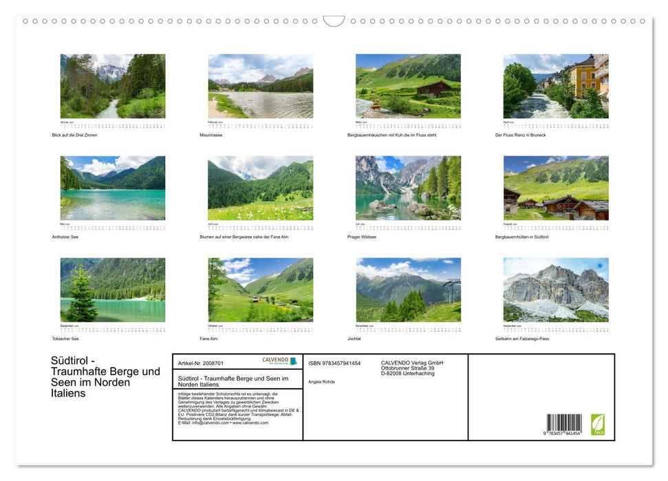 Südtirol - Traumhafte Berge und Seen im Norden Italiens (CALVENDO Wandkalender 2026)