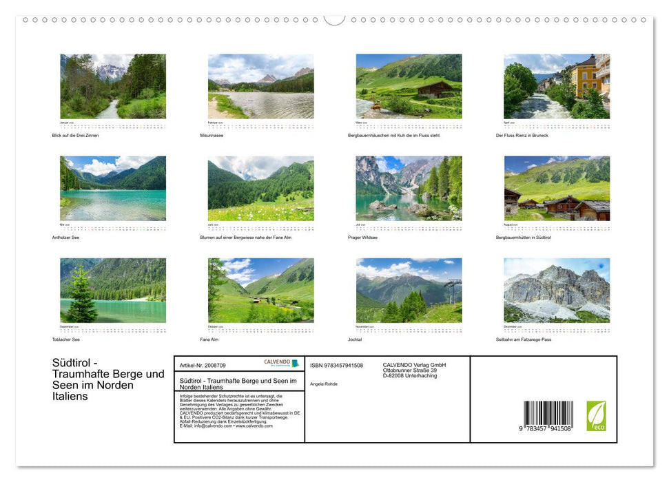 Südtirol - Traumhafte Berge und Seen im Norden Italiens (CALVENDO Premium Wandkalender 2026)