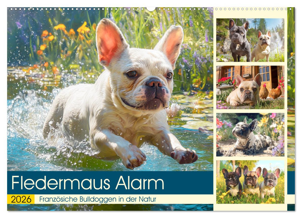 Fledermaus Alarm. Französiche Bulldoggen in der Natur (CALVENDO Wandkalender 2026)
