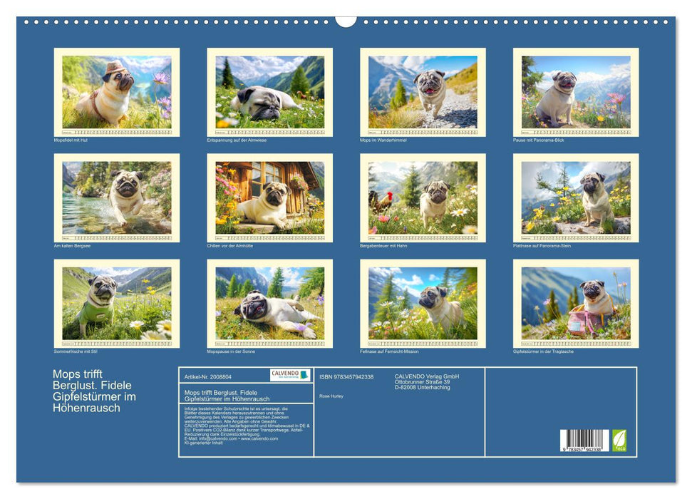 Mops trifft Berglust. Fidele Gipfelstürmer im Höhenrausch (CALVENDO Wandkalender 2026)