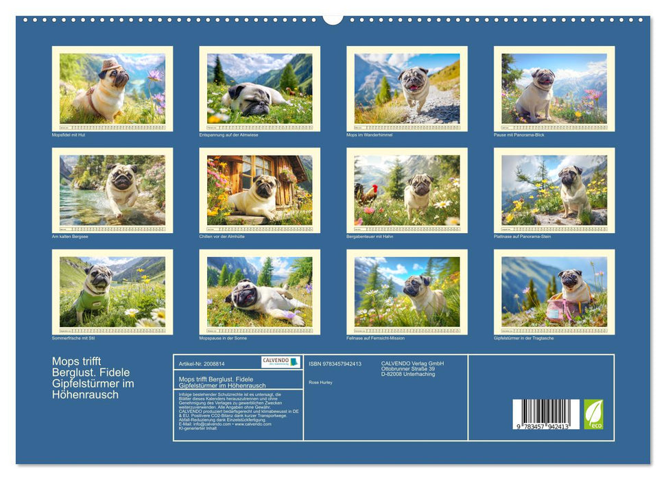 Mops trifft Berglust. Fidele Gipfelstürmer im Höhenrausch (CALVENDO Premium Wandkalender 2026)