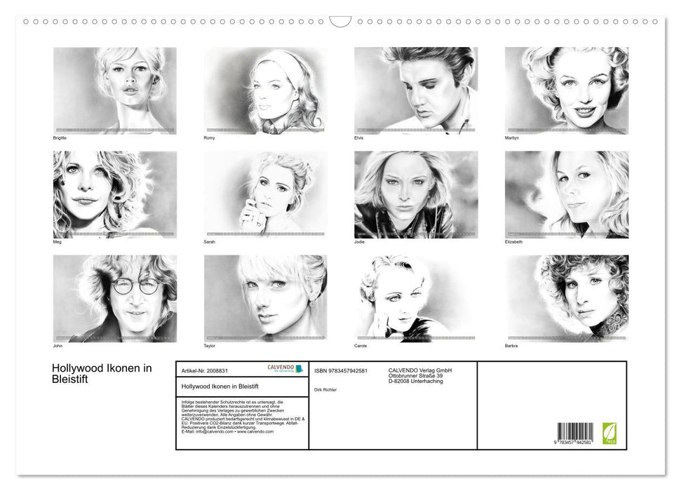 Hollywood Ikonen in Bleistift (CALVENDO Wandkalender 2026)