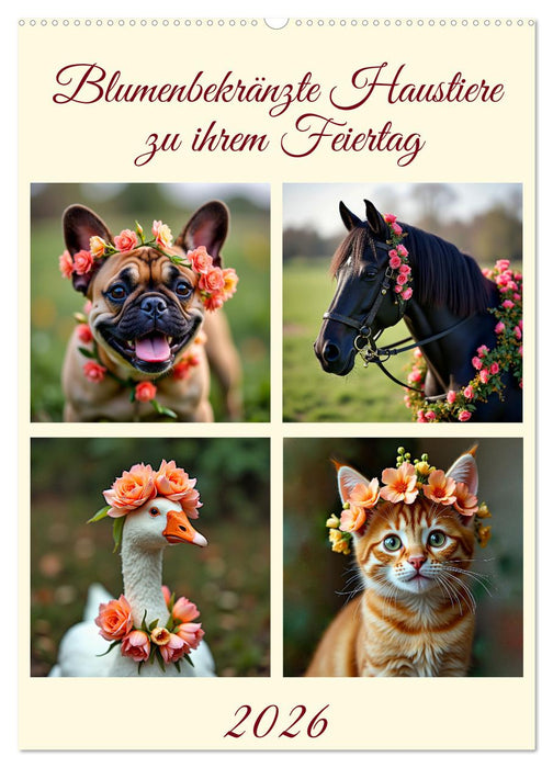 Blumenbekränzte Haustiere zu ihrem Feiertag (CALVENDO Wandkalender 2026)