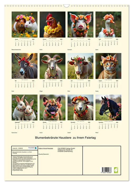 Blumenbekränzte Haustiere zu ihrem Feiertag (CALVENDO Wandkalender 2026)
