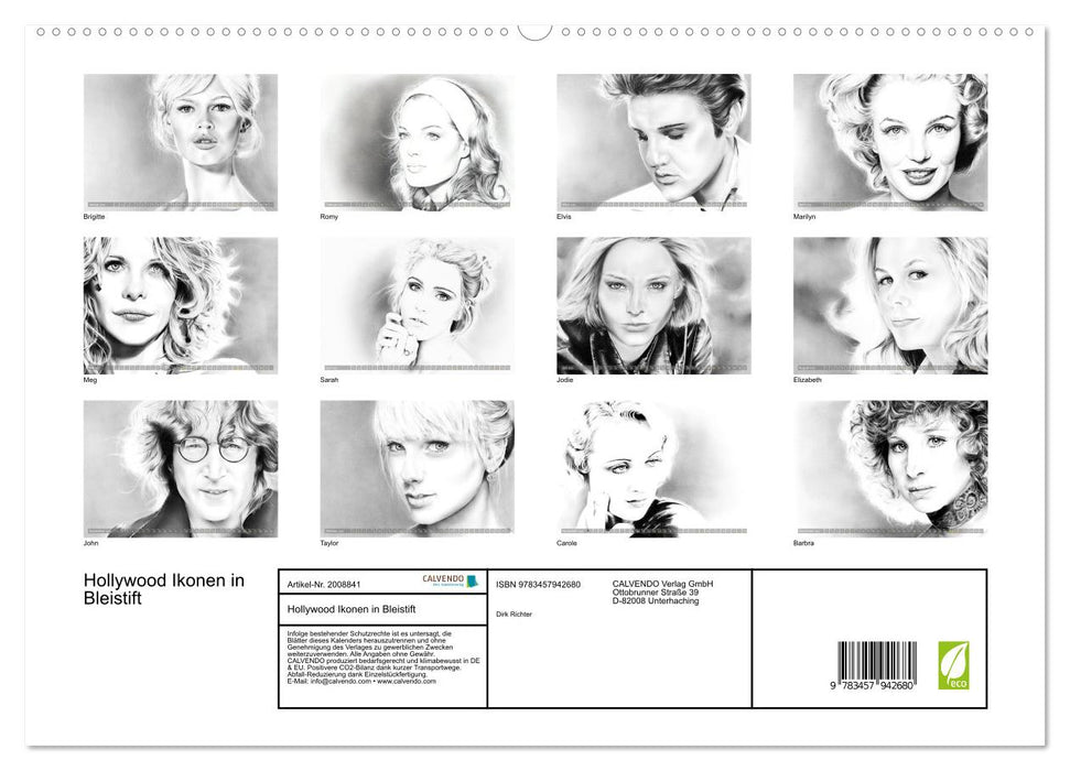 Hollywood Ikonen in Bleistift (CALVENDO Premium Wandkalender 2026)