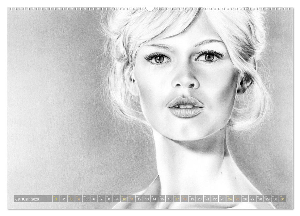 Hollywood Ikonen in Bleistift (CALVENDO Premium Wandkalender 2026)
