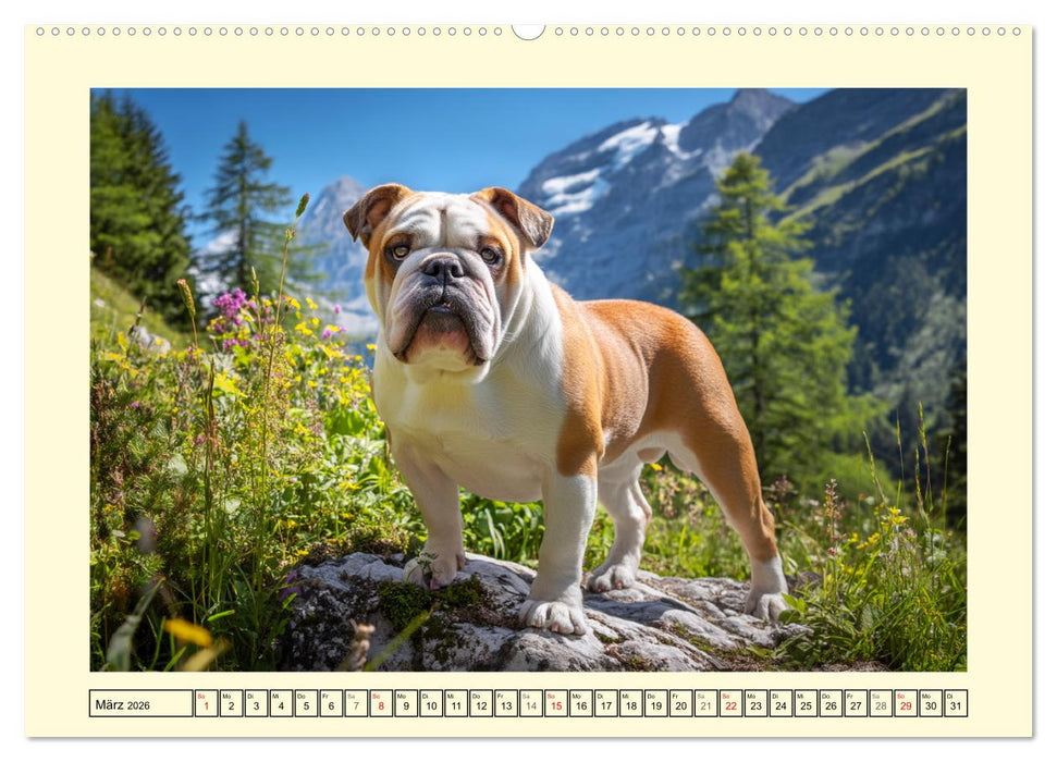 Bulldogs on Tour. Urlaubsreif und schnaufend zum Gipfelglück (CALVENDO Wandkalender 2026)
