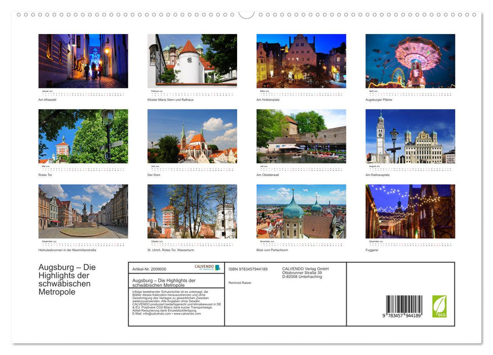 Augsburg – Die Highlights der schwäbischen Metropole (CALVENDO Premium Wandkalender 2026)