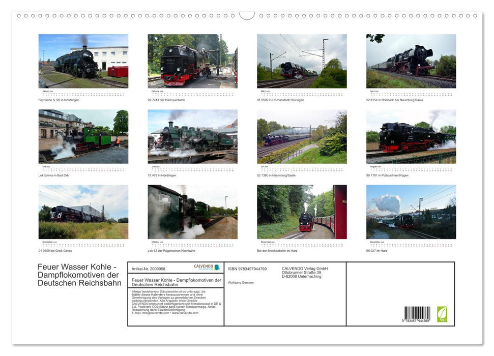 Feuer Wasser Kohle - Dampflokomotiven der Deutschen Reichsbahn (CALVENDO Wandkalender 2026)