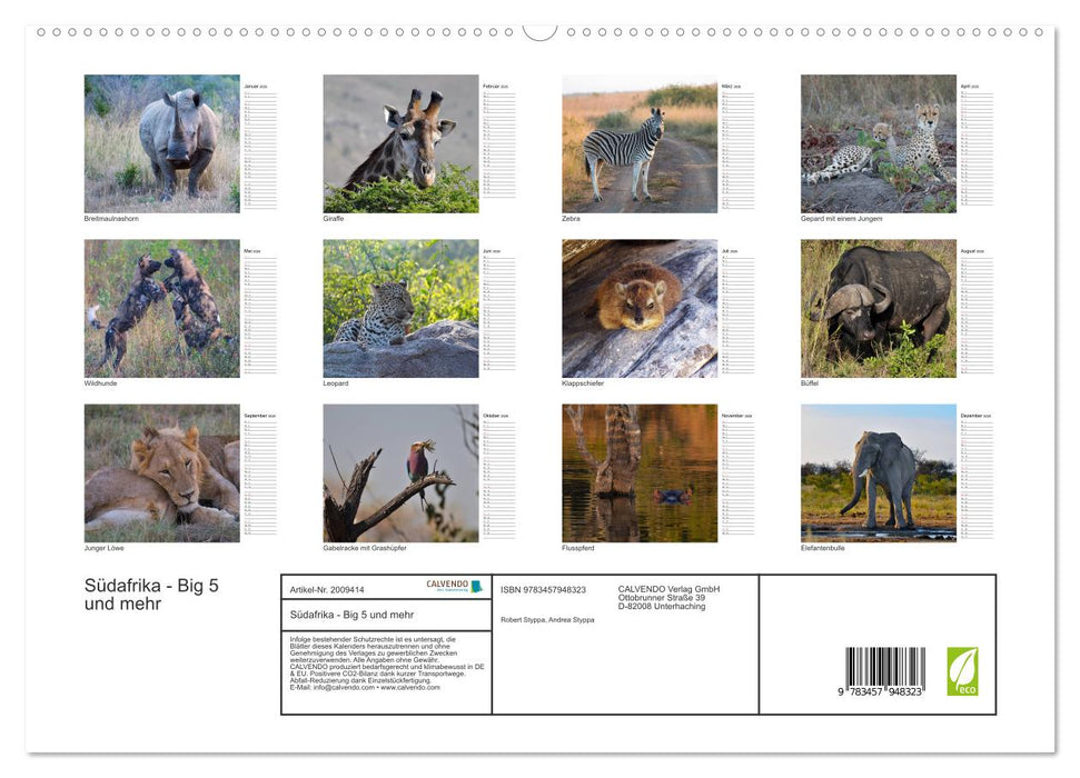 Südafrika - Big 5 und mehr (CALVENDO Premium Wandkalender 2026)