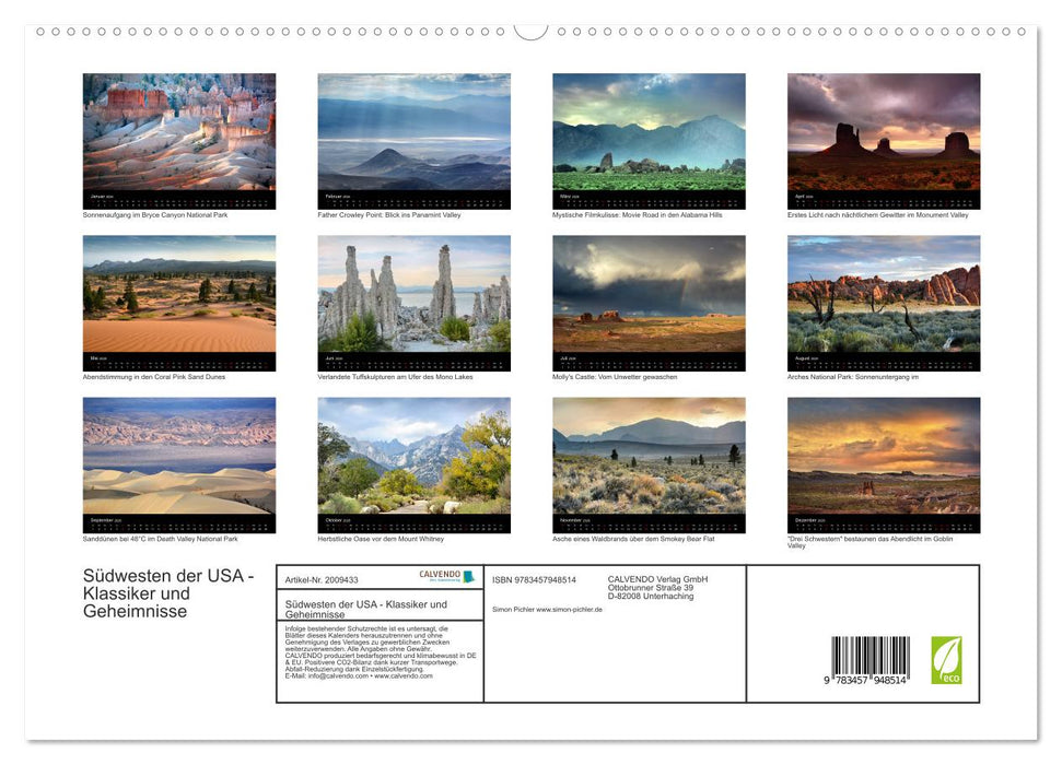 Südwesten der USA - Klassiker und Geheimnisse (CALVENDO Premium Wandkalender 2026)