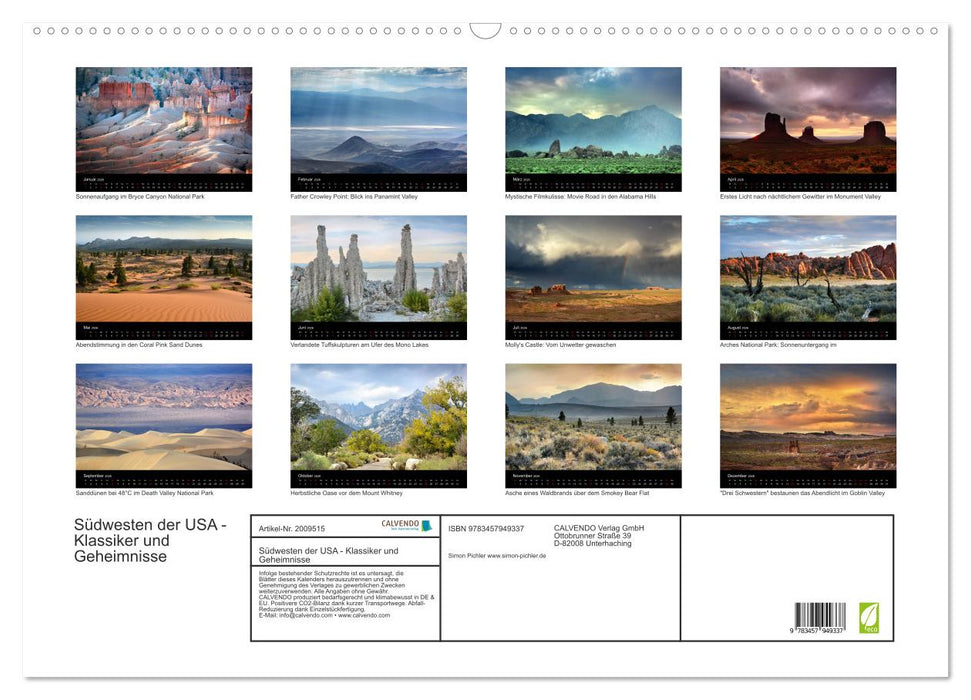 Südwesten der USA - Klassiker und Geheimnisse (CALVENDO Wandkalender 2026)