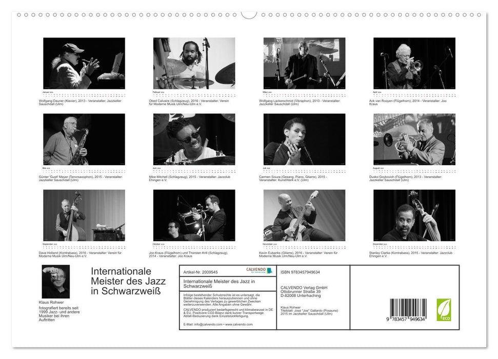 Internationale Meister des Jazz in Schwarzweiß (CALVENDO Premium Wandkalender 2026)