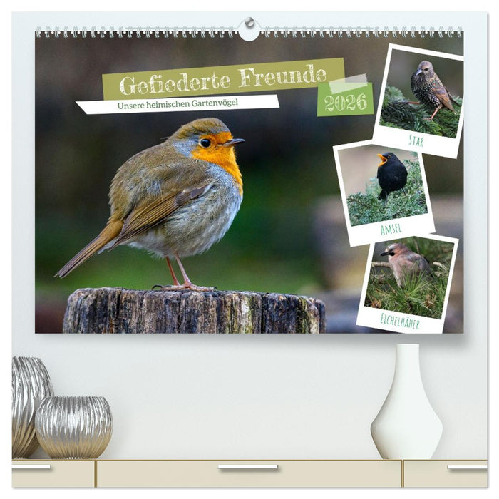 Gefiederte Freunde - Unsere heimischen Gartenvögel (CALVENDO Premium Wandkalender 2026)