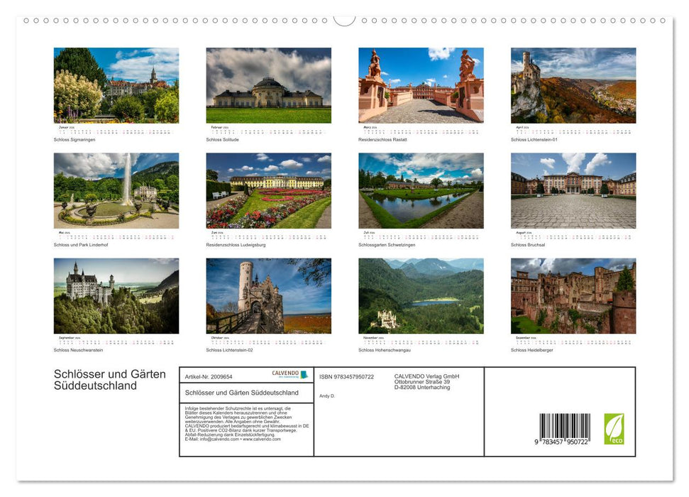 Schlösser und Gärten Süddeutschland (CALVENDO Premium Wandkalender 2026)