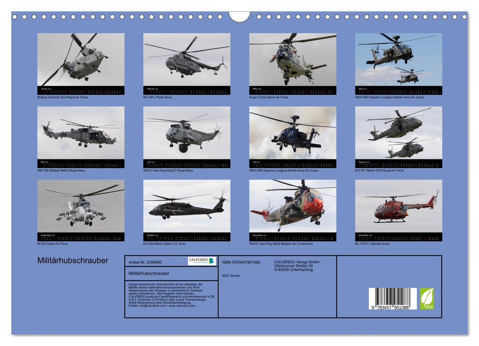 Militärhubschrauber (CALVENDO Wandkalender 2026)