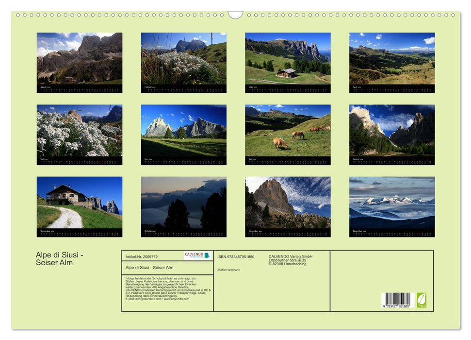 Alpe di Siusi - Seiser Alm (CALVENDO Wandkalender 2026)