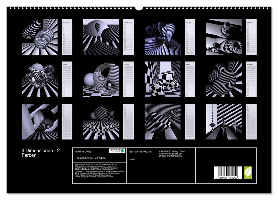 3 Dimensionen - 2 Farben (CALVENDO Premium Wandkalender 2026)