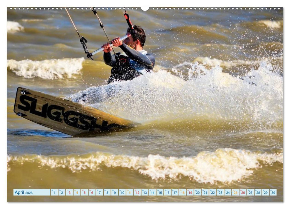 Kitesurfen - Wasser, Wind und coole Typen (CALVENDO Premium Wandkalender 2026)