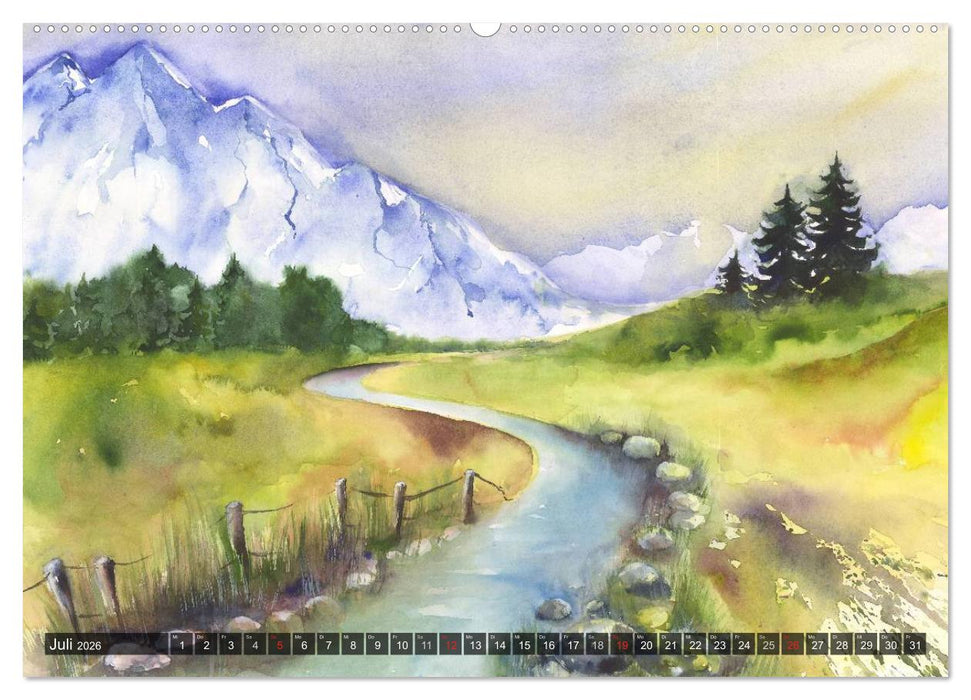 Landschaft in Aquarell (CALVENDO Premium Wandkalender 2026)