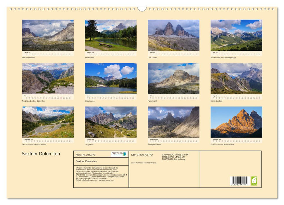 Sextner Dolomiten (CALVENDO Wandkalender 2026)