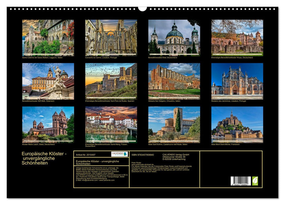 Europäische Klöster - unvergängliche Schönheiten (CALVENDO Wandkalender 2026)