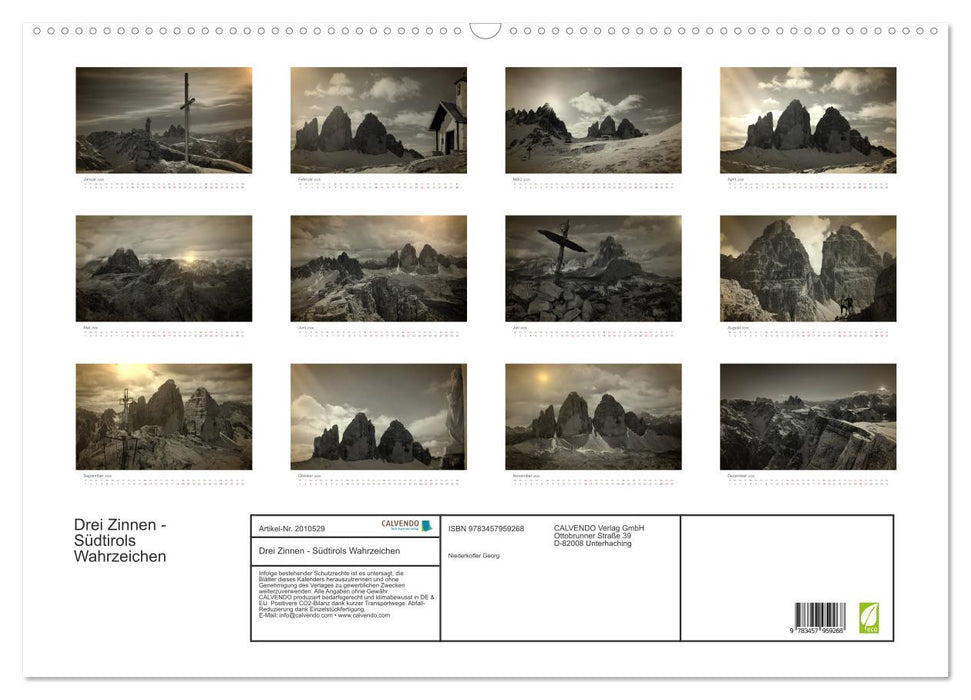 Drei Zinnen - Südtirols Wahrzeichen (CALVENDO Wandkalender 2026)