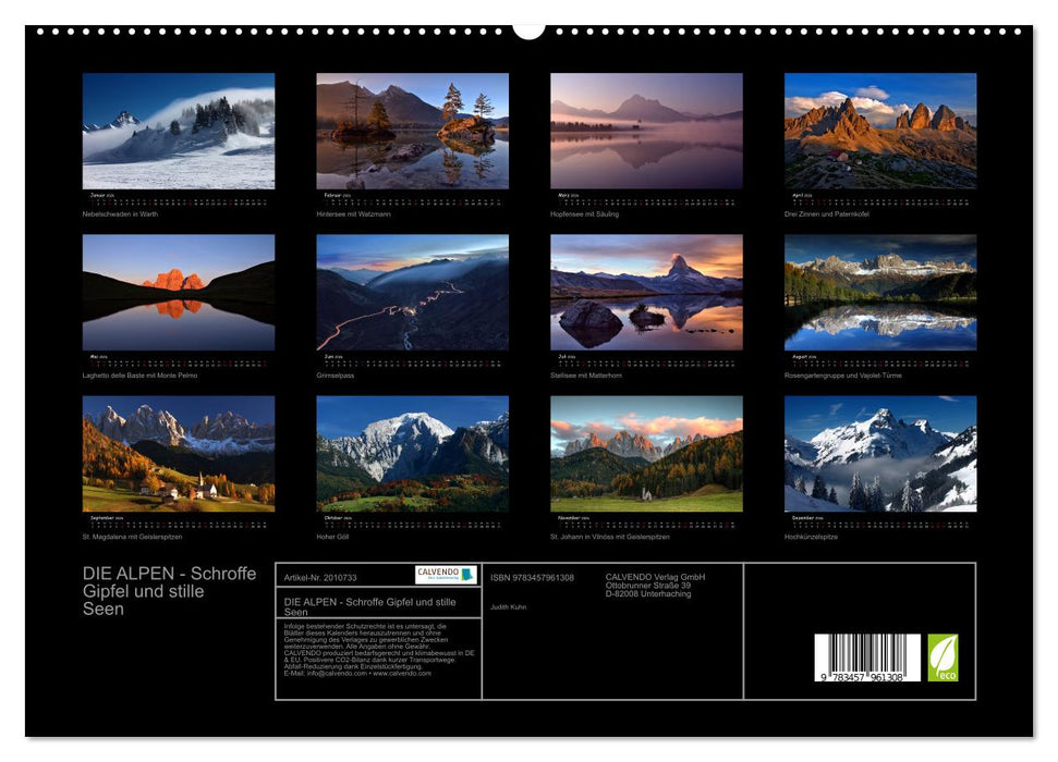 DIE ALPEN - Schroffe Gipfel und stille Seen (CALVENDO Premium Wandkalender 2026)