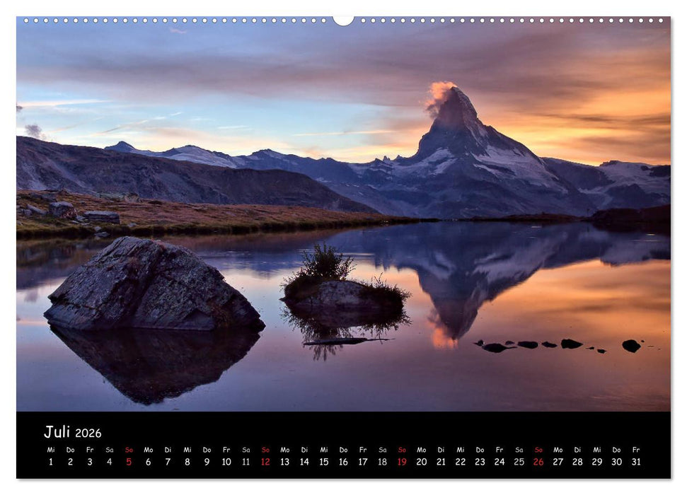 DIE ALPEN - Schroffe Gipfel und stille Seen (CALVENDO Premium Wandkalender 2026)