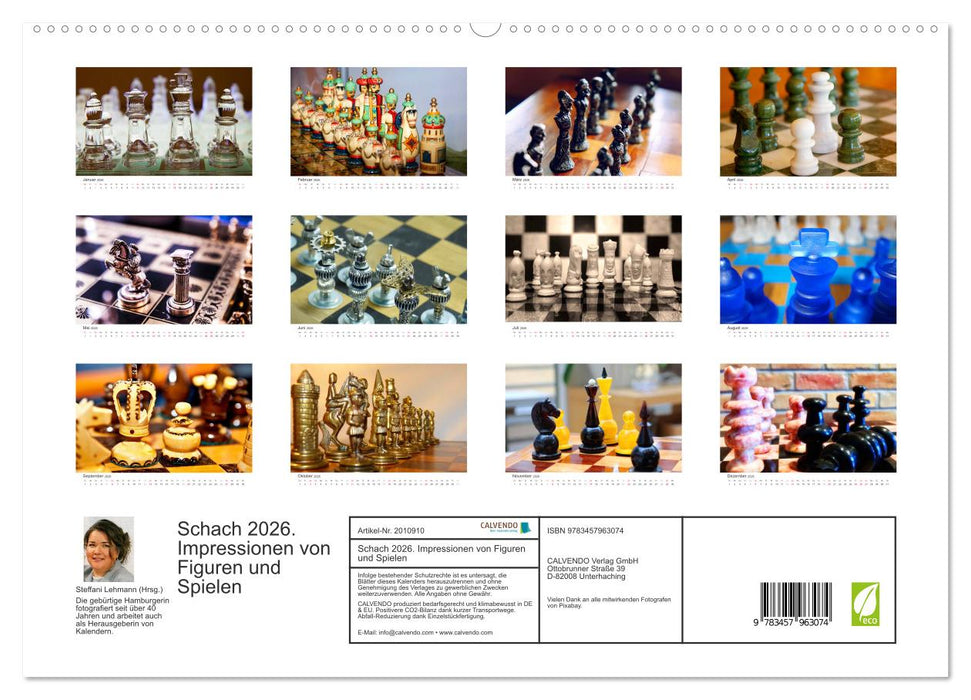 Schach 2026. Impressionen von Figuren und Spielen (CALVENDO Premium Wandkalender 2026)