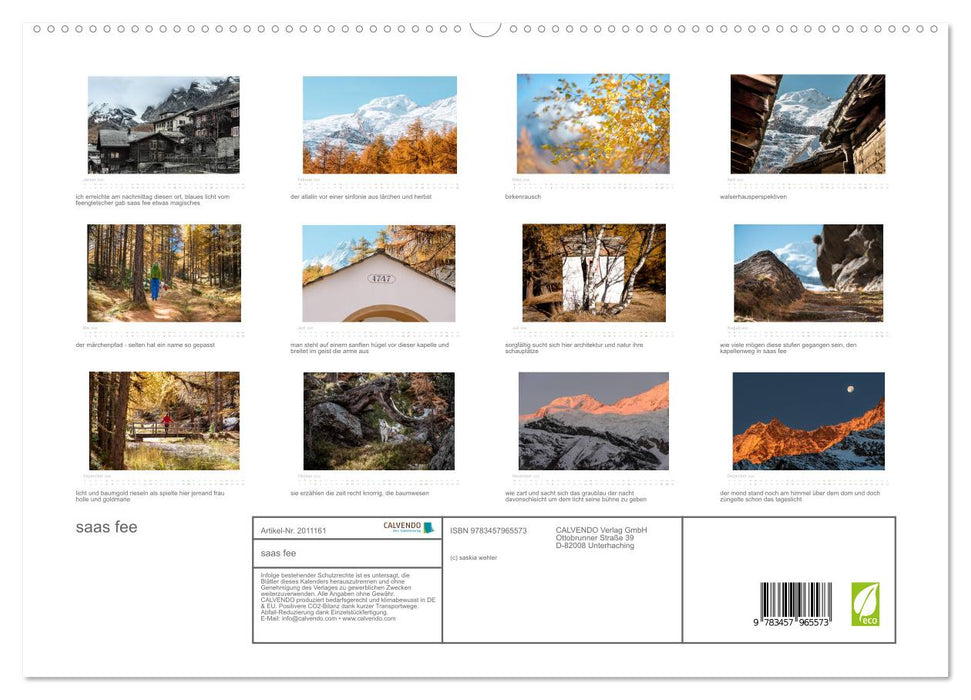 saas fee (CALVENDO Premium Wandkalender 2026)