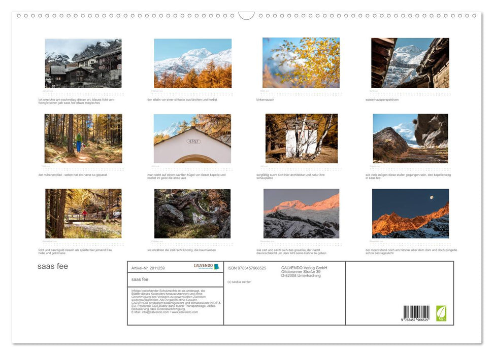 saas fee (CALVENDO Wandkalender 2026)