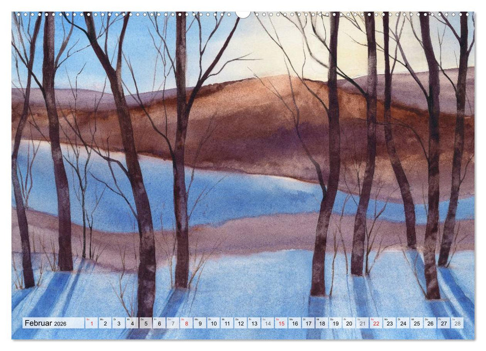 Bäume in Aquarell (CALVENDO Premium Wandkalender 2026)