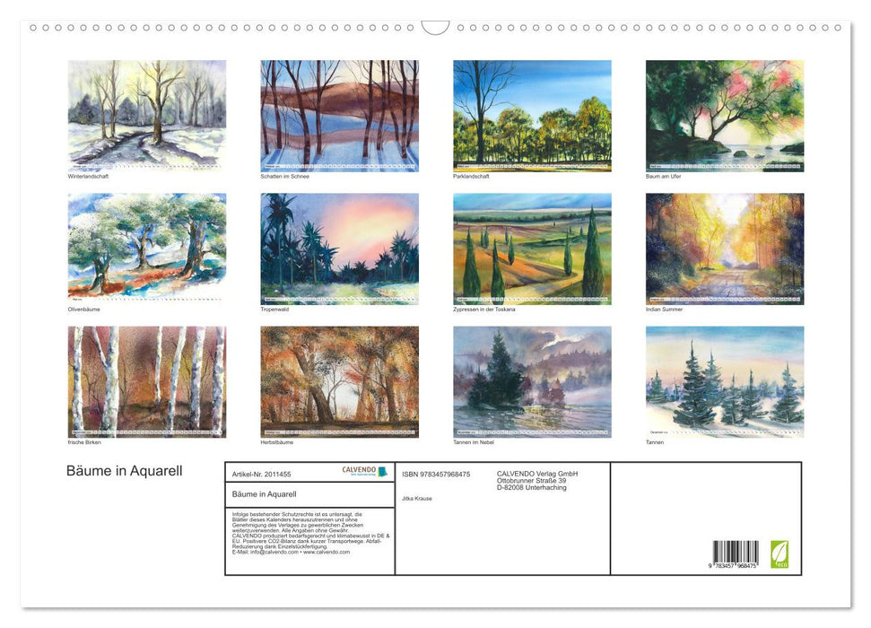 Bäume in Aquarell (CALVENDO Wandkalender 2026)