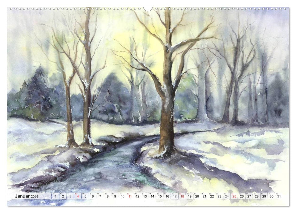 Bäume in Aquarell (CALVENDO Wandkalender 2026)