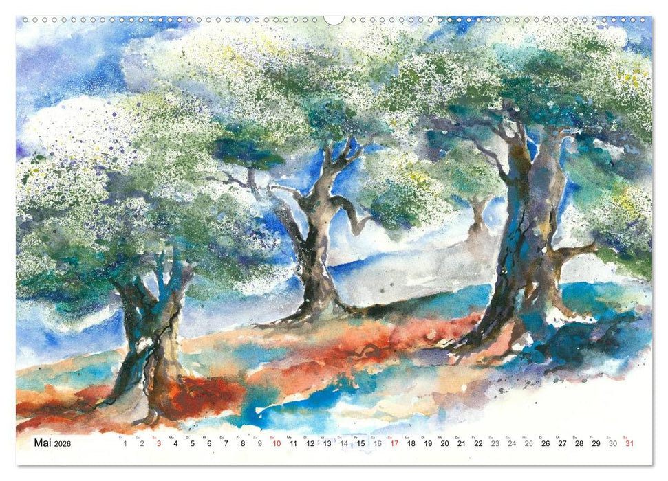 Bäume in Aquarell (CALVENDO Wandkalender 2026)