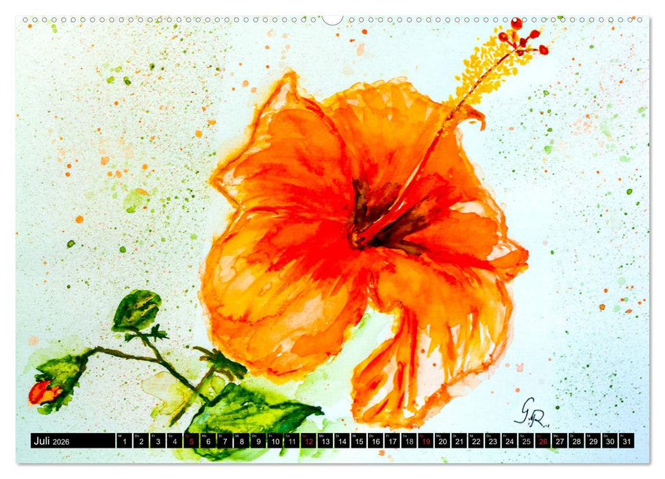 Blumenjahr - Bunte Blüten in Aquarell (CALVENDO Premium Wandkalender 2026)