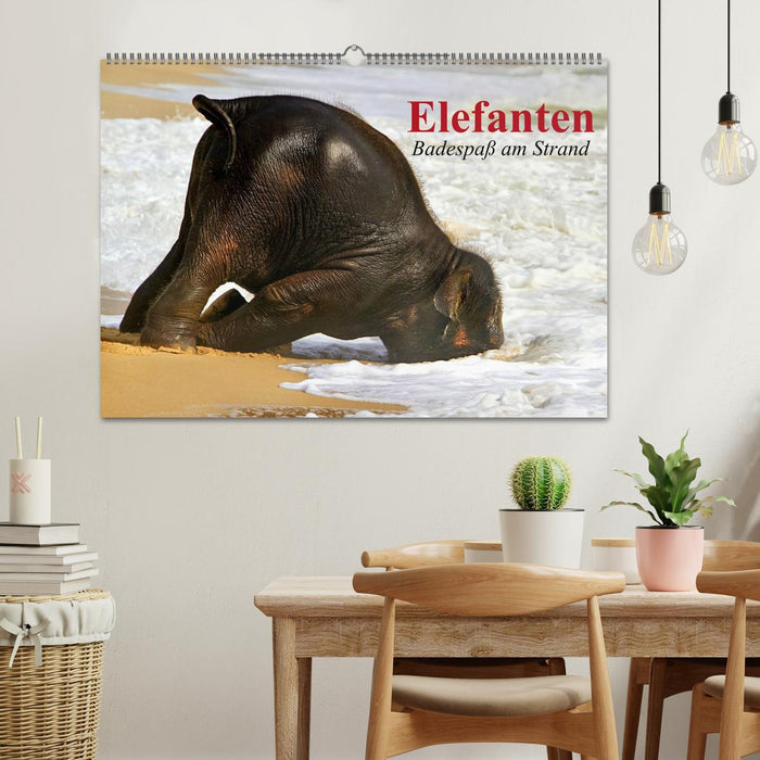 Elefanten. Badespaß am Strand (CALVENDO Wandkalender 2026)