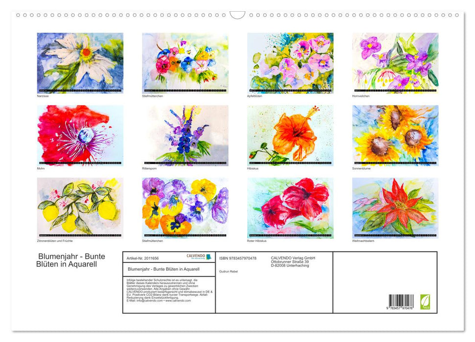 Blumenjahr - Bunte Blüten in Aquarell (CALVENDO Wandkalender 2026)