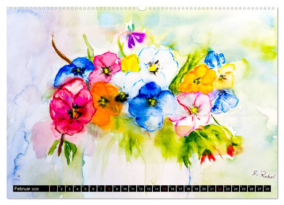 Blumenjahr - Bunte Blüten in Aquarell (CALVENDO Wandkalender 2026)